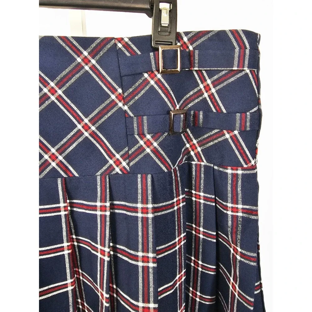 Torrid Size 16 Navy Blue Plaid Pleated Drop Waist Buckle Skirt Y2K 10s